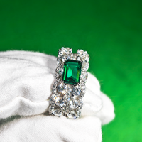 Bague de promesse de luxe pour femme à double rangée de pierres précieuses, en argent sterling 925, style vintage, avec émeraudes, bijoux fins