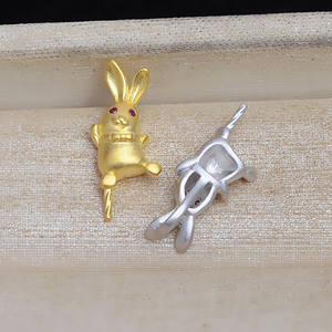 Pendentif Lapin Mat en Argent S925, Accessoires DIY Zodiaque Chinois, Support Vide pour Perles, 5339 Apprêts et Composants de Bijoux - Product Image 2