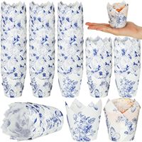 Chinoiserie Bleu Blanc Fleur Tulipe Cupcake Liner Papier Mini Cuisson Tasses Muffin Wrappers pour Tea Party Nuptiale Douche Décoration