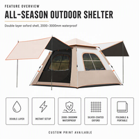 Tente de camping automatique 2-en-1 avec auvent, double couche, tissu Oxford 210D, imperméable PU2000mm, pour 2 à 6 personnes, idéale pour les voyages en famille en extérieur