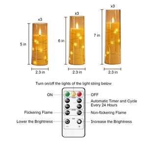 Juego <span class=keywords><strong>de</strong></span> 9 <span class=keywords><strong>Velas</strong></span> LED <span class=keywords><strong>de</strong></span> Acrílico Dorado con Llama Parpadeante 3D, Funcionamiento con Batería, Control Remoto, Temporizador, con Luces <span class=keywords><strong>de</strong></span> Hadas para Decoración <span class=keywords><strong>de</strong></span> Bodas, OEM ODM - Product Image 3