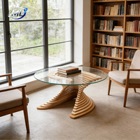 Table basse en bois de caoutchouc durable de style moderne avec plateau en verre, couleur personnalisable, design personnalisé, table multifonctionnelle pour salon et chambre