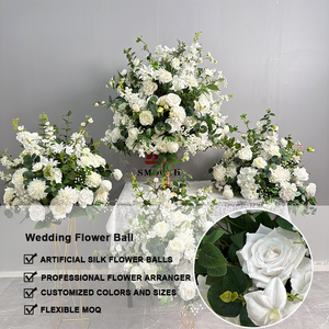 Bola de flor de hoja verde rosa blanca artificial suave hecha a mano de fábrica suave para bodas, eventos, decoraciones de fiesta para San Valentín - Product Image 2