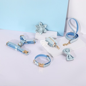Summer Best Selling Product Dog Custom logo Dog Poop Bag Holder Hot Sale Cute Dog Harness Classic Light Blue Velvet Pet Leashes