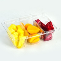 Contenants jetables en plastique PET pour fruits frais (myrtilles, raisins, cerises) – Boîte d'emballage à 3 compartiments pour fruits coupés, idéale pour les supermarchés