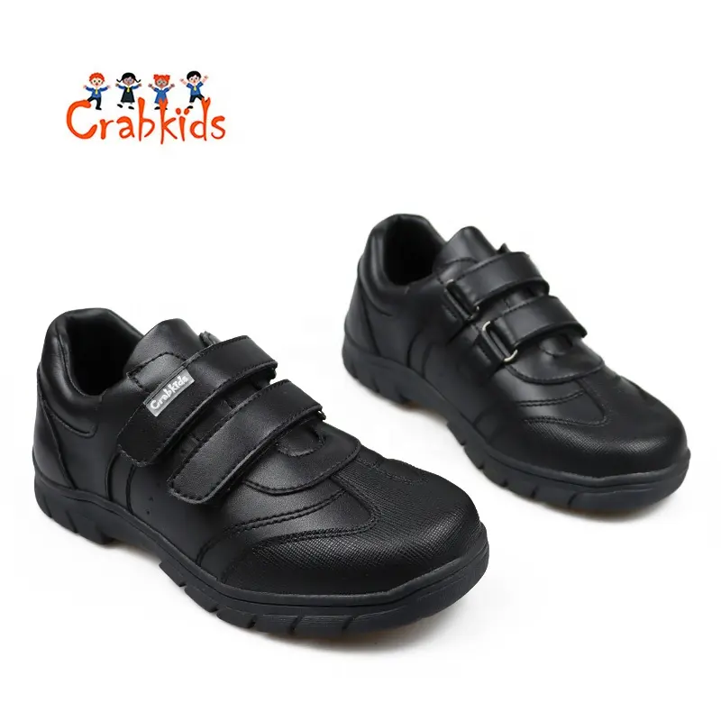Crabkids Venta al por mayor Nuevo Diseño de Moda de moda negro de cuero puro zapatilla de deporte para niños