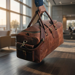 Nouveau sac de voyage en cuir véritable fait main sur mesure 100% authentique, unisexe, marron, pour le sport, la gym, les week-ends, avec compartiment USB en PVC, polyester de luxe, résistant à l'eau - Product Image 3