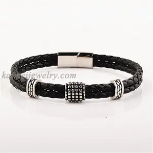 Pulsera de cuero tejido auténtico para hombre, accesorio de joyería, venta al por mayor