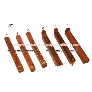 Personalized Decor Boat Shape Flip Top Natural <b>Wood</b> Incense <b>Burner</b> With Storage Compartment & Brass Inlay Work - Product Image 2