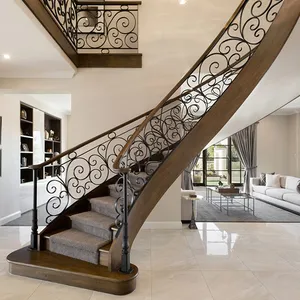 Крытая винтовая лестница с индивидуальным кованым железом, изогнутая лестница, деревянные ступени, Дубовая лестница