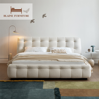 Lit modulaire de conception européenne personnalisé avec revêtement en tissu, lit double moderne de luxe en bois, taille King/Queen