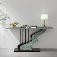 Table de foyer moderne en marbre avec armoires à barres métalliques, style panneau bois, pour salon, bureau, couloir, console latérale, meubles