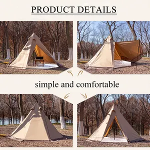 Hot Sale 3-4 Persons Hiking TC Cotton Canvas Glamping Tent For Big Family Outdoor Tent
