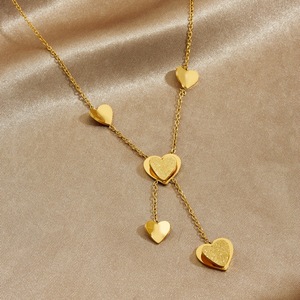 Gold Plated Heart Shape Tassel Chain Pendant Stainless Steel Clavicle Necklace Daily Wear Gift Jewelry - Product Image 2