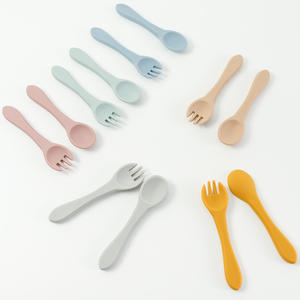 Household BPA-Free Food Grade Silicone <b>Baby</b> Spoon and Fork Set Utensils for <b>First</b> Feed Training & Toddlers - Product Image 5