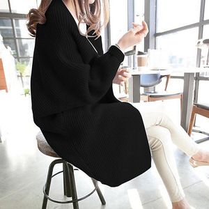 T2012 Otoño Invierno coreano Midi <span class=keywords><strong>Cardigan</strong></span> suelto de punto Batwing <span class=keywords><strong>manga</strong></span> bolsillos suéteres largos frente abierto cárdigans para mujeres - Product Image 2