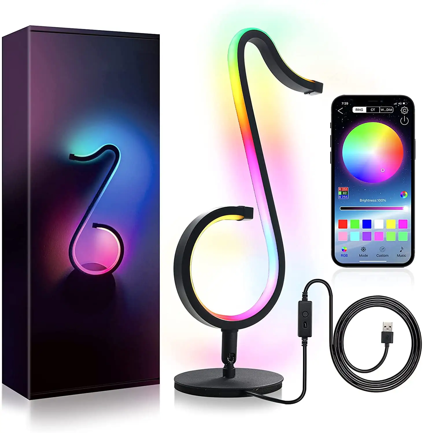 Musical Note Light RGB Symphony Table Lamp,Smart Table Lamp,Can Be Connected To Mobile Phone APP with RGB Light Color Changing