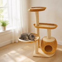 Lit pour animaux multicouche, hamac pour chat, lit chaud tressé pour chat, villa pour chat, cage pour chat, panier de rangement en rotin tressé pour chat et chien