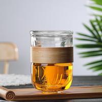 Ensemble théière et tasses à thé Kung Fu en verre borosilicate isolé, style américain, 350 ml (12 oz), compatible lave-vaisselle et micro-ondes, avec manchon en bois
