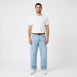Jeans de Mezclilla para Hombre, Corte Recto, Lavado Claro, Cintura Media, Algodón, Estilo Casual de Primavera, Precio Bajo, Venta 2026 - Product Image 1