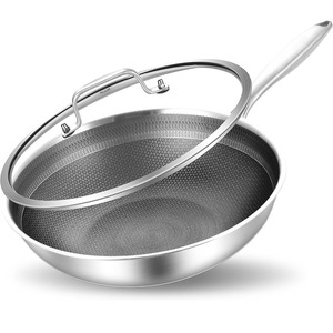 Sartén de acero inoxidable de tres capas antiadherente redonda con tapa para cocinar - Product Image 1