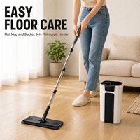 Ensemble de balai plat et seau avec essoreuse, manche télescopique en acier inoxydable, tampon microfibre pour lavage et essorage, usage domestique