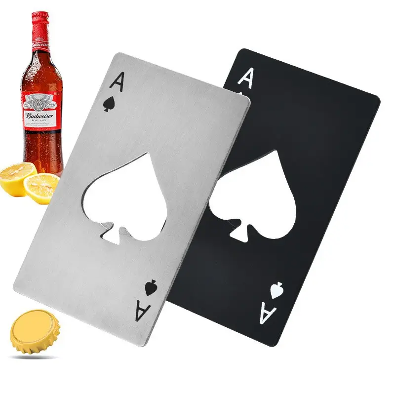Pembuka Botol bir Stainless Steel kartu kredit Poker bentuk sekop A tutup dapat pembuka anggur gabus sekrup