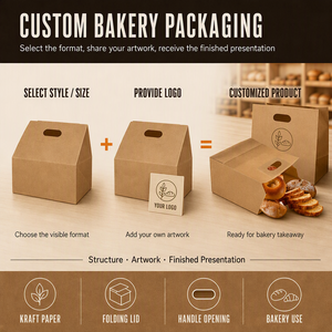 Sac en papier kraft brun avec logo personnalisé, poignée découpée, emballage pour boulangerie, sac à pain - Product Image 4