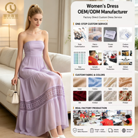 Robe longue de soirée fluide sans bretelles pour femme, en mousseline de soie lavande avec broderie ajourée et dentelle, personnalisable en usine (OEM/ODM)