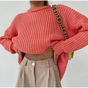 Atasan Sweter Lengan Panjang Musim Semi Wanita, Sweter Jumper Rajut Gaya Jalanan Tinggi Kasual Y2K