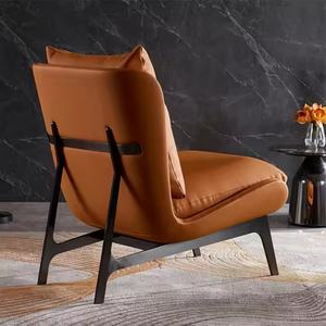 Fauteuil de salon moderne de luxe en cuir et tissu avec cadre en métal, accoudoirs bas, nouveau design, hôtel, salon, canapé individuel paresseux - Product Image 3
