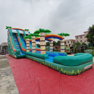 Tobogán acuático inflable gigante comercial para exteriores con temática tropical, castillo inflable húmedo. - Product Image 1