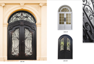 Porte en fer forgé de conception française pour l'entrée principale Extérieur en verre Hôtels Villas Estates Châteaux Décoration de parc en plein air - Product Image 3