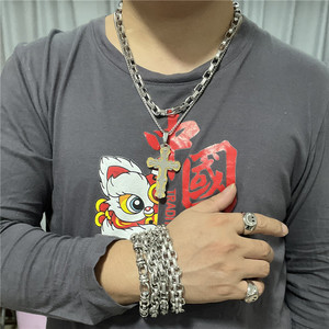 Men's Stainless Steel <b>Cross</b> Pendant Necklace Geometric Design Punk Retro Style 120166 - Product Image 4