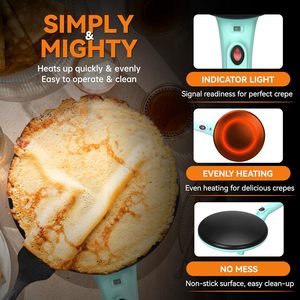 Máquina Eléctrica Portátil para Crepas y Panqueques de 8 Pulgadas con Placas, Batidor de Huevos y Espátula de Silicona - Product Image 3