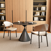 Table et chaises de salle à manger en marbre de style rustique ; Table de conférence ronde haut de gamme, esthétique luxueuse, pour usage domestique et commercial