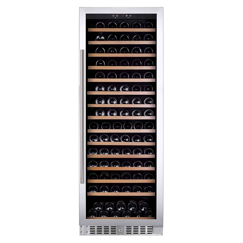 Usine professionnelle 428L refroidisseur de vin affichage contrôle numérique intégré vin 166 bouteilles avec porte en acier inoxydable sans couture