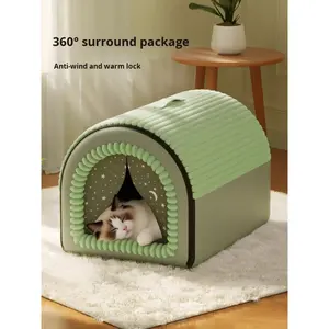 Grand lit pour <span class=keywords><strong>chien</strong></span> en forme de maison, chaud pour l'hiver, amovible et lavable, pour une utilisation en intérieur, adapté aux quatre saisons - Product Image 3