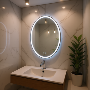 Oval Bathroom Mirror 50x70cm Led Light Defogging Touch Switch Wall Mounted Modern Aluminum <b>Frame</b> Home Decor - Product Image 2