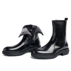 Bottes Martin en cuir de vachette à semelle épaisse, fermeture éclair latérale en cuir véritable, motifs sculptés à la main de style anglais - Product Image 1