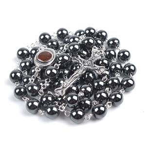 Kutsal su kutsal toprak 8mm hematit boncuk kudüs çapraz paslanmaz çelik zincir katolik tesbihi - Product Image 4