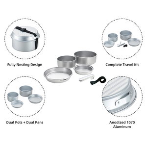 Ensemble de 6 casseroles ultra-compactes empilables de 1L/1,7L en aluminium anodisé, légères pour les amateurs de survie en milieu sauvage - Product Image 2
