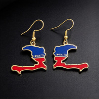 Boucles d'oreilles pendantes drapeau et carte d'Haïti, plaqué or 18 carats, style classique, en acier inoxydable, bijoux émaillés tendance