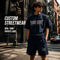 Vêtements de sport d'été pour hommes ensemble deux pièces recadrée surdimensionnée 100% coton 320 Gsm T-shirt Shorts solide poids lourd Sports d'été