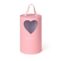 Emballage de mariage écologique sur mesure, boîte en carton rigide rose à deux pièces, ronde, faite à la main, avec poignée