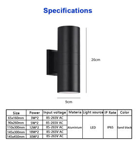 Applique murale extérieure LED moderne, étanche IP65, noire, 110V 220V 12W 24W, éclairage vers le haut et vers le bas - Product Image 3