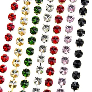 缝制华丽水钻链条高品质圆形水晶金基贴花，用于结婚耳环珠宝首饰时尚配饰