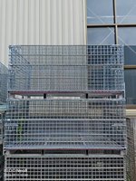 Conteneur de stockage en acier galvanisé à chaud, pliable, empilable, résistant à la corrosion, pour entrepôt, cage en maille, panier métallique, chariot de transport