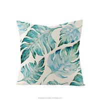 Housse de coussin carrée housse de coussin Ins plante tropicale feuille verte taie d'oreiller imprimée en lin pour salon chambre à coucher, 18x18 pouces