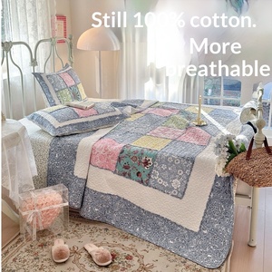 Set Copriletto Trapuntato Vintage Patchwork con Motivi Floreali <span class=keywords><strong>in</strong></span> Rilievo, Trapuntino Grande a Quadri per Aria Condizionata, Lavabile, 100% Cotone per Uso Domestico - Product Image 1